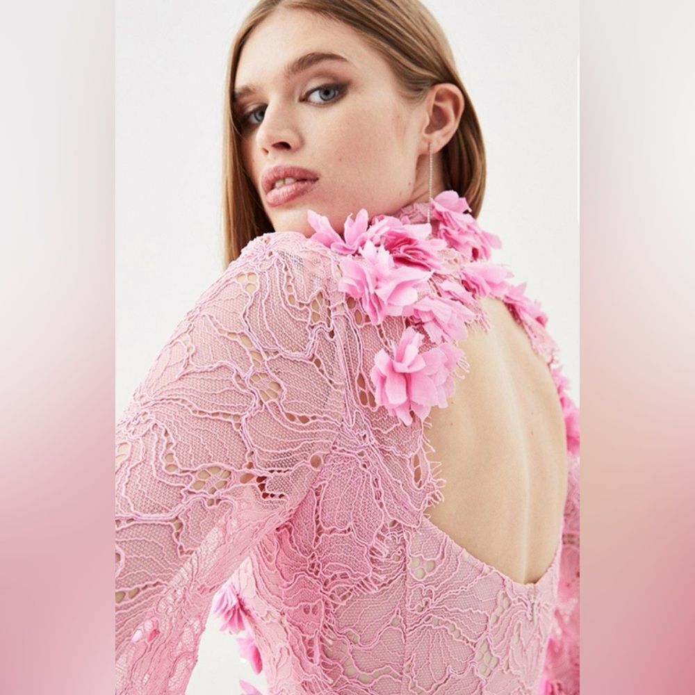 Karen Millen pink lace appliqué mini dress, US6 - Picture 2 of 16